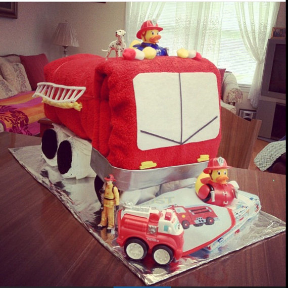 Fire Truck Baby Shower Diaper Cake