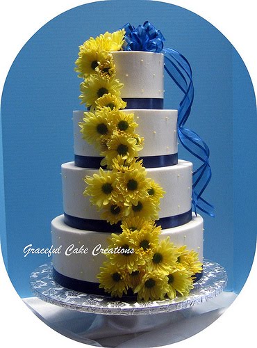 Navy Blue and Yellow Wedding Cake