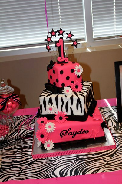 Pink Zebra 1st Birthday Cake