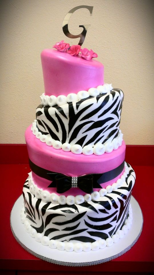 Pink Zebra Print Birthday Cake