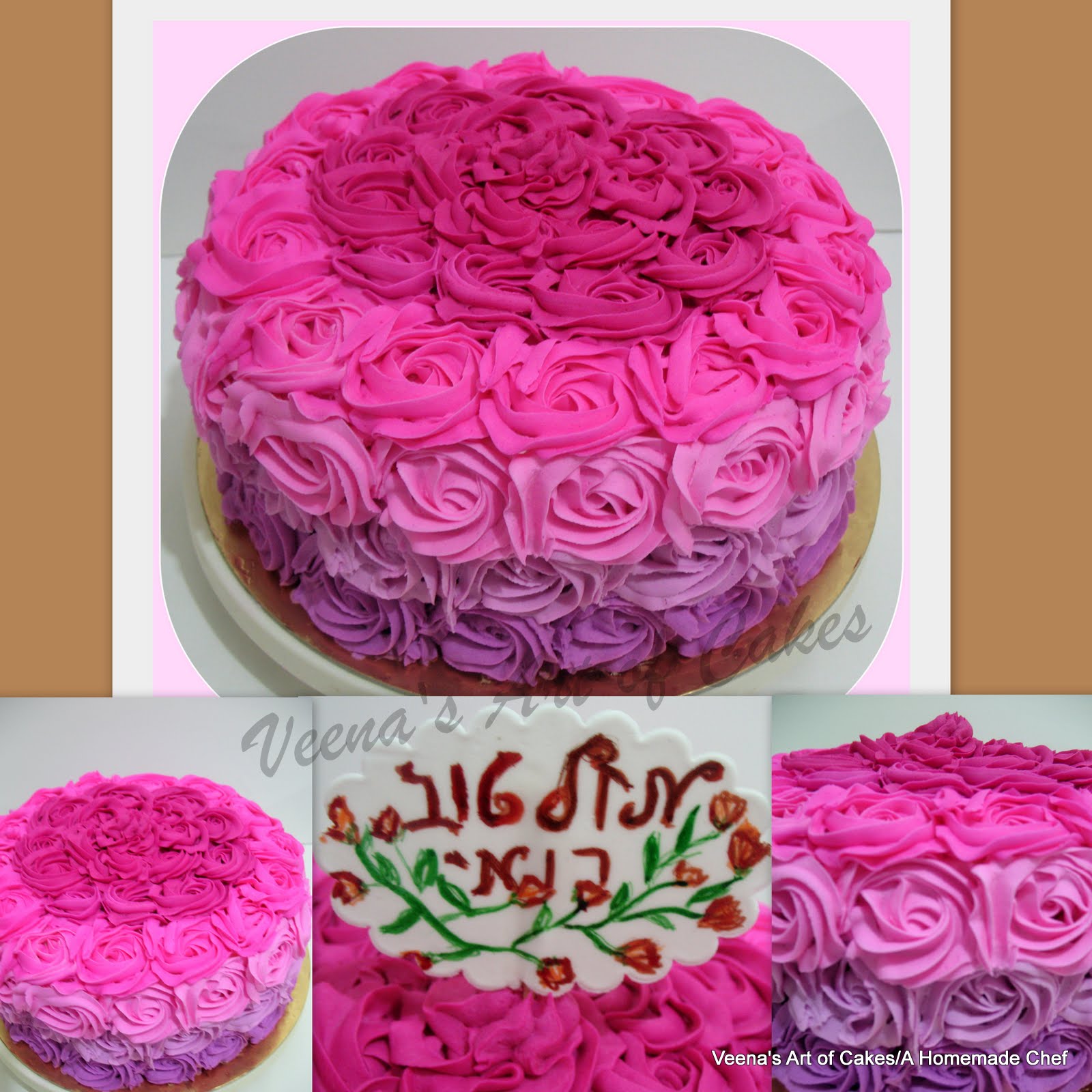 Purple and Pink Ombre Rose Swirl Cake