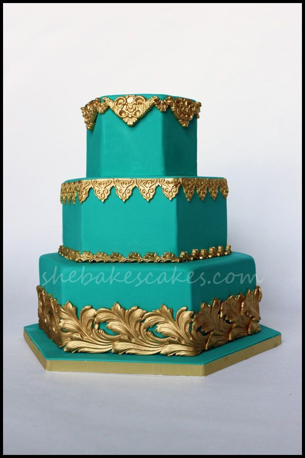 Turquoise and Gold Wedding Cake