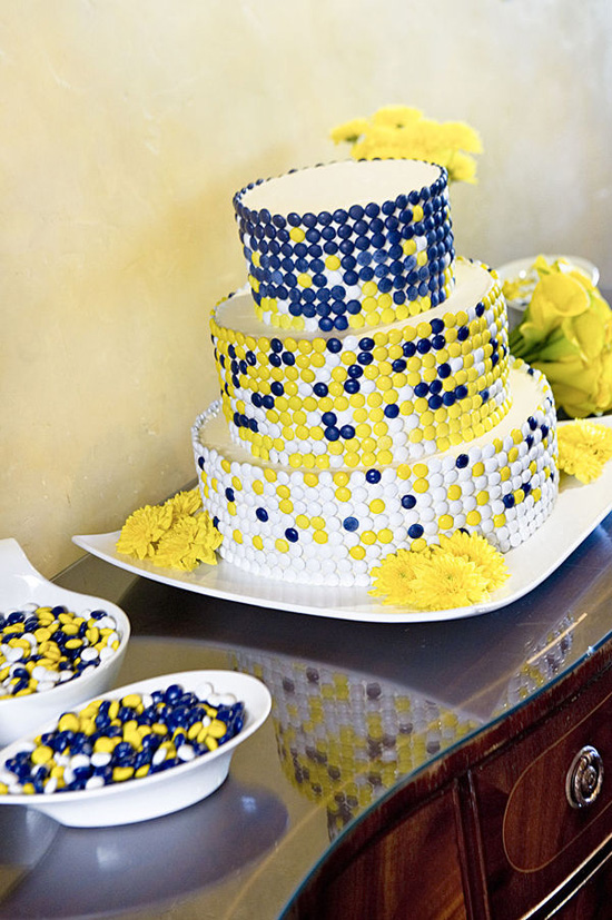 Yellow Blue and White Wedding Cake