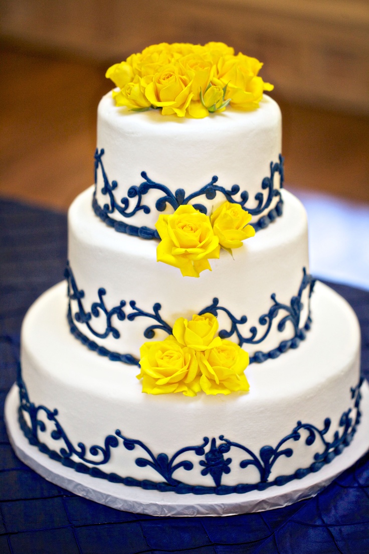Yellow Royal Blue Wedding Cake