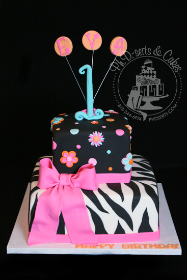 Zebra Print 1st Birthday Cake