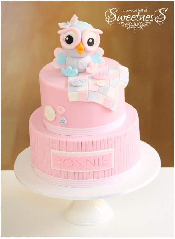 Baby Girl Owl Birthday Cake