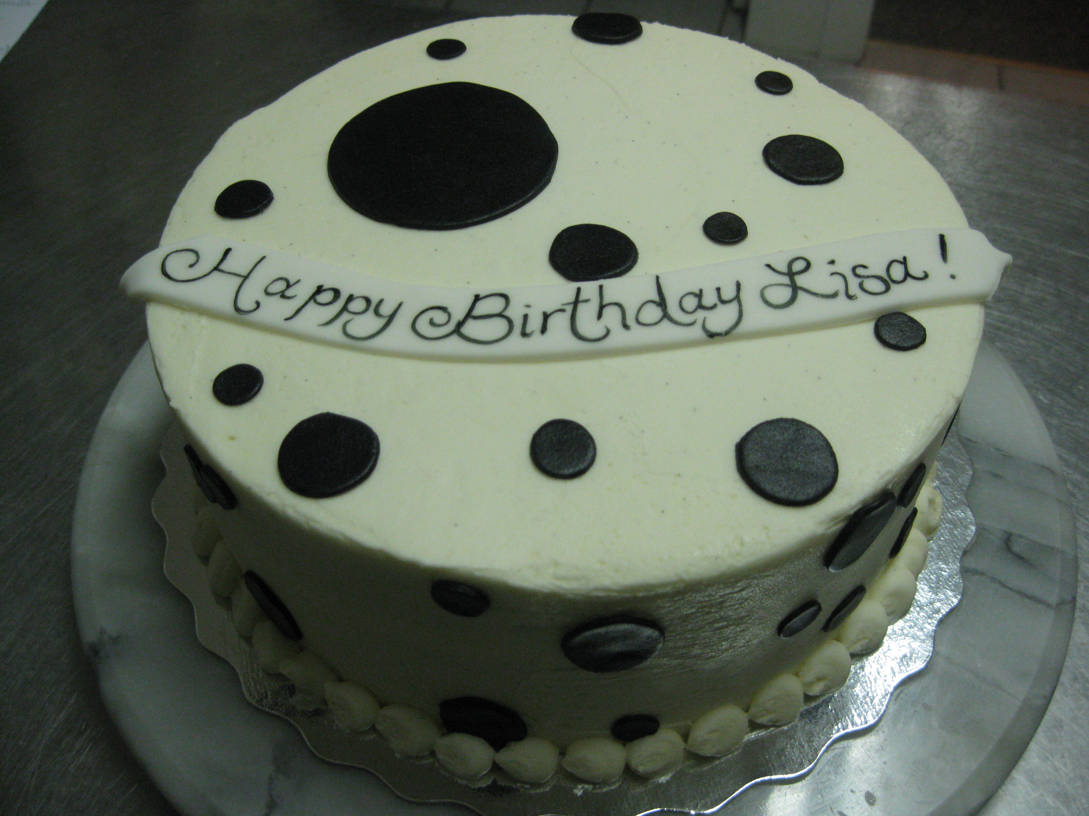 Black and White Polka Dot Birthday Cake