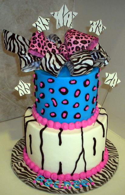 Blue Zebra Print Birthday Cake