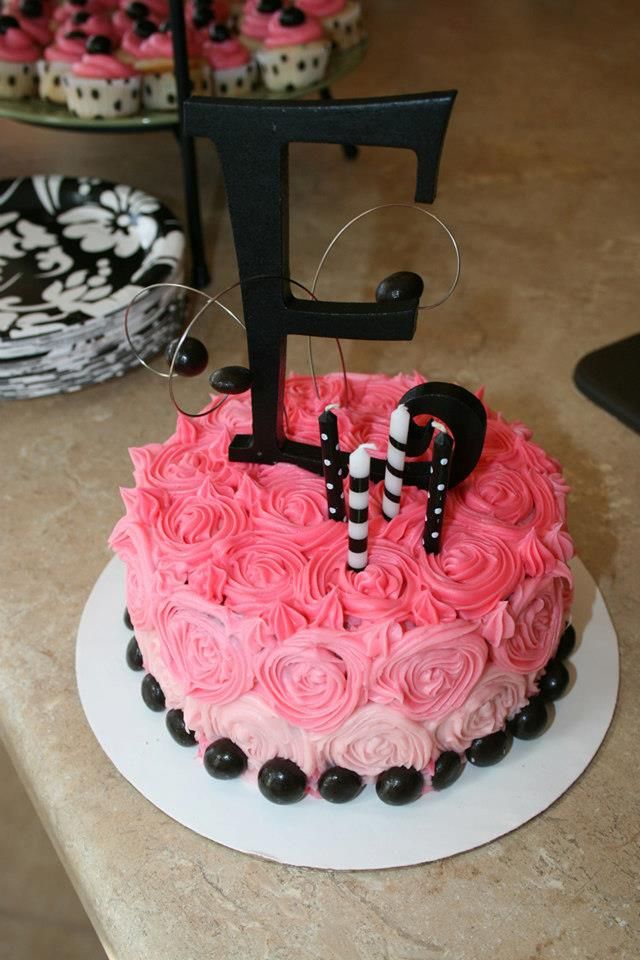 Girls Pink and Black Birthday Cake