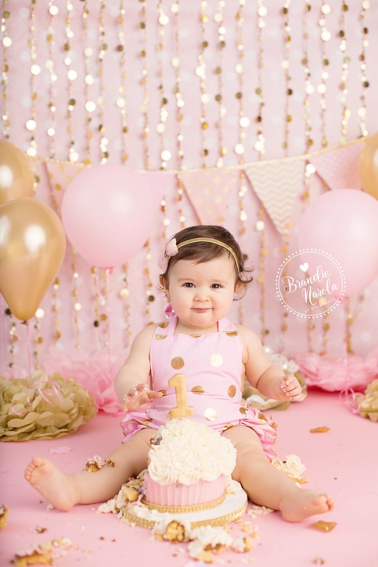 Gold and Pink 1st Birthday Smash Cake