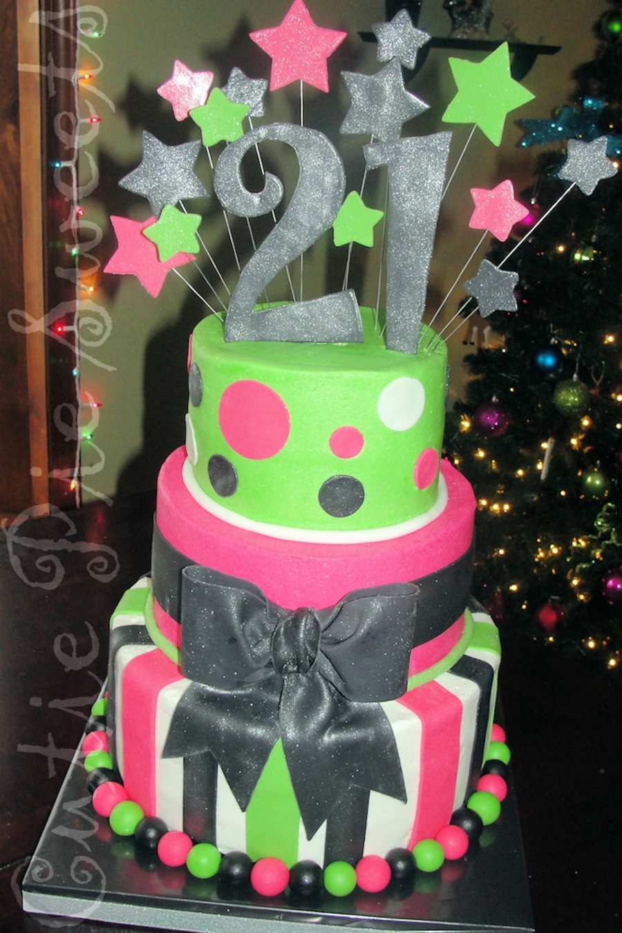 Lime Green & Pink Birthday Cake