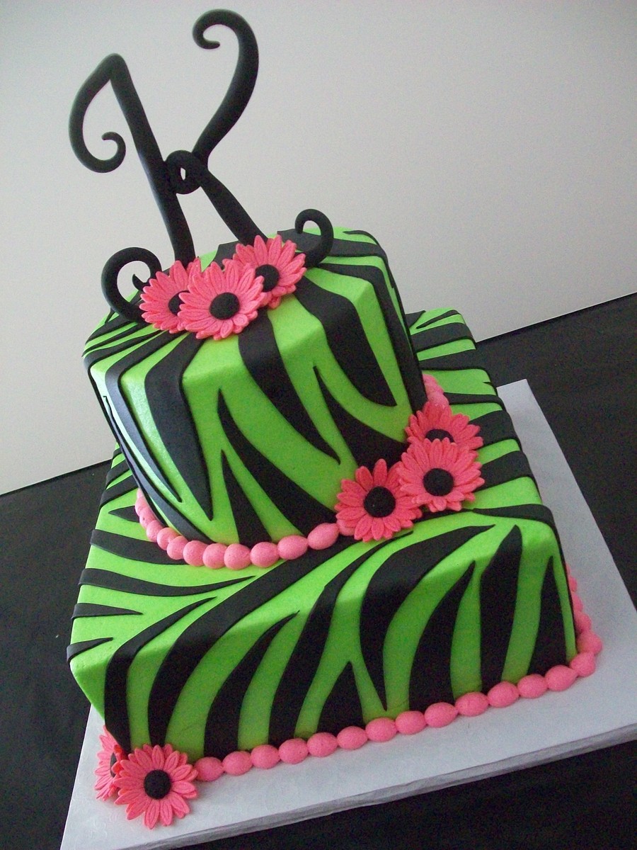 12 Photos of Zebra Print Birthday Pink Lime Green And Blue With Light Cakes