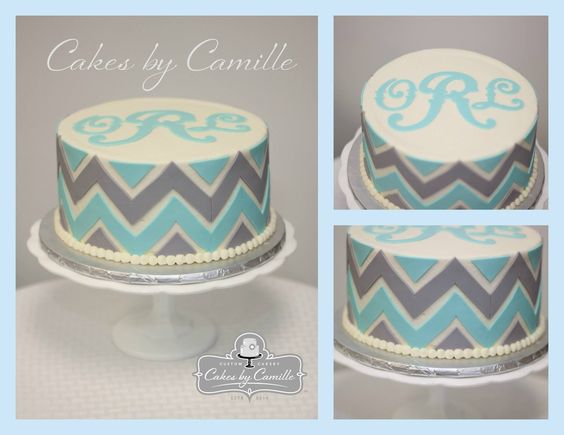 Monogram and Chevron Birthday Cake