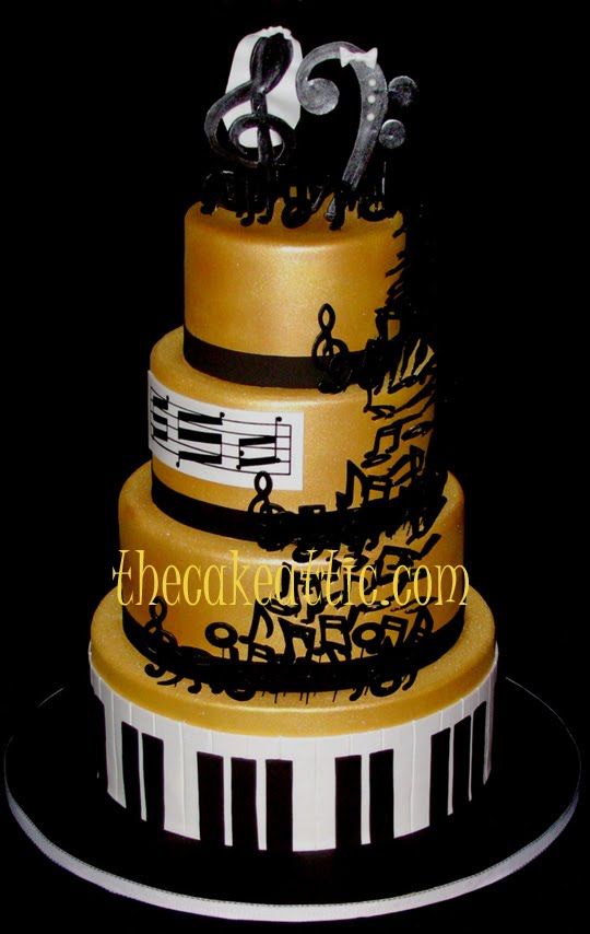 Music Note Black and Gold Wedding Cakes