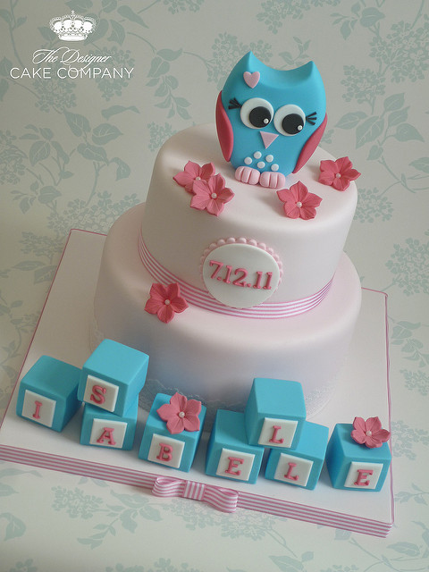 Owl Baby Shower Cake Pink and White