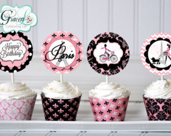 Paris Birthday Party Cupcake Toppers