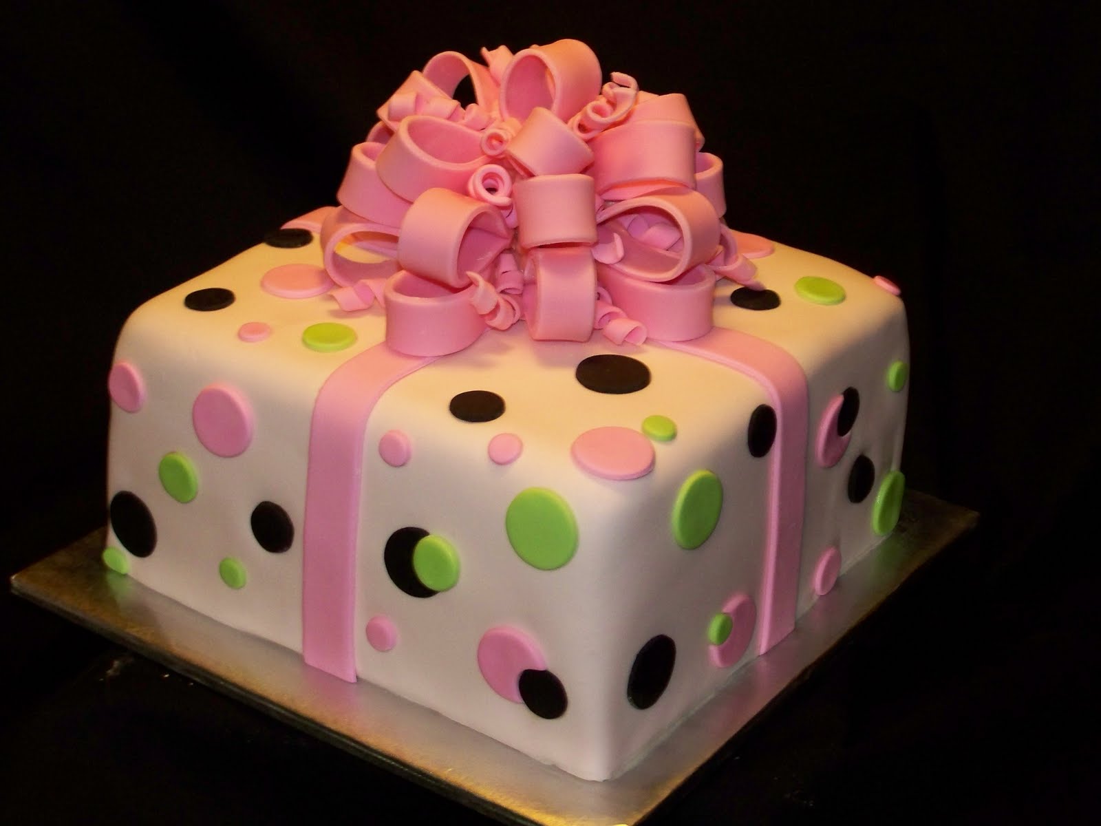 Pink and Black Cake with Polka Dots