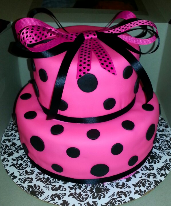 Pink and Black Polka Dot Birthday Cake