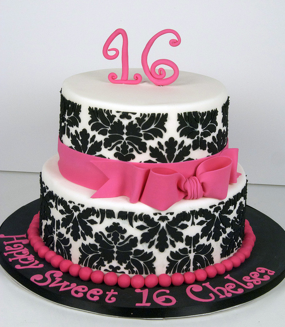 Pink and Black Sweet 16 Cake