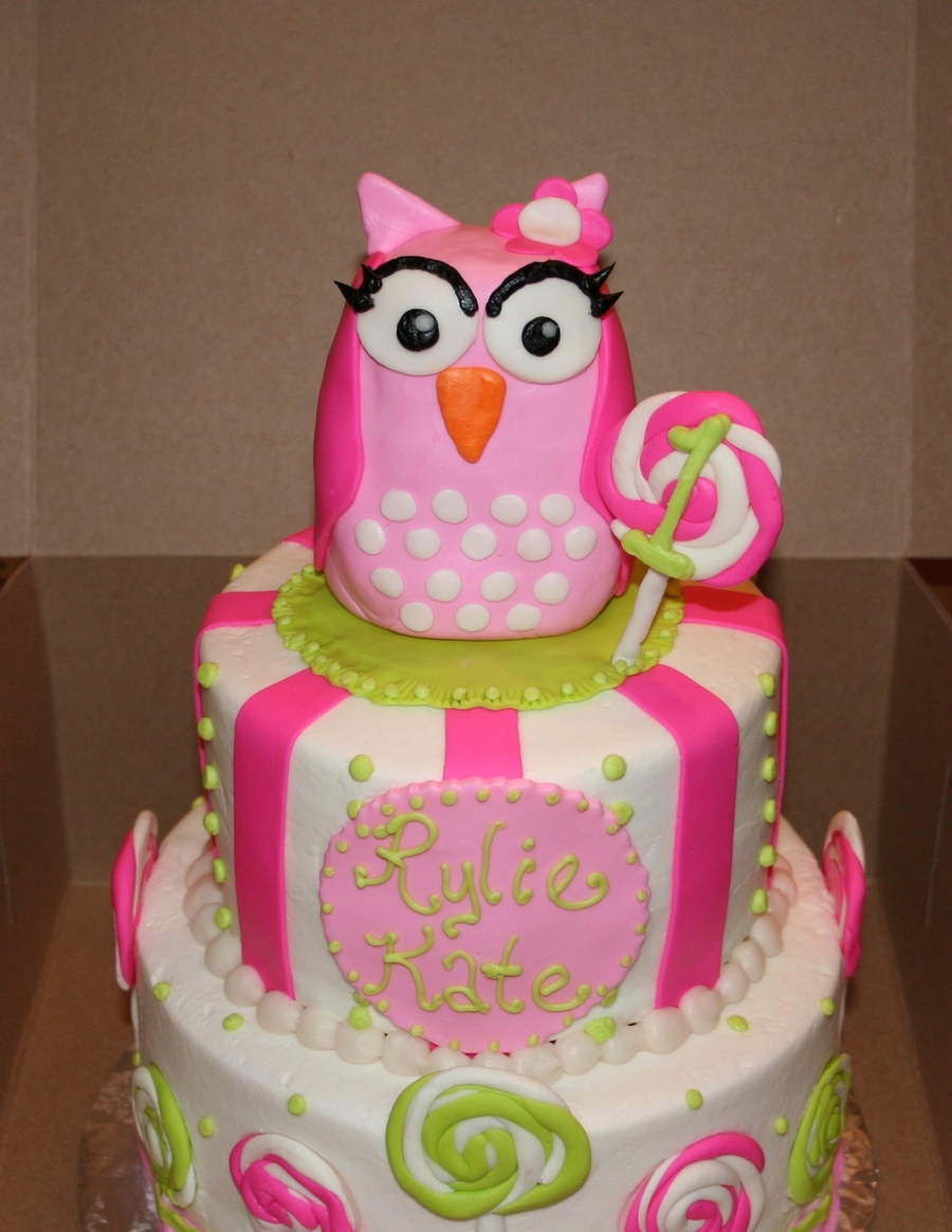 Pink Owl Birthday Cake