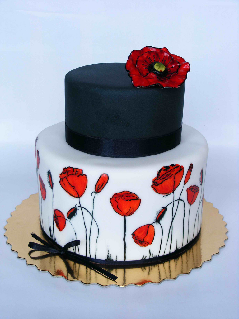 Poppy Red and White Cake