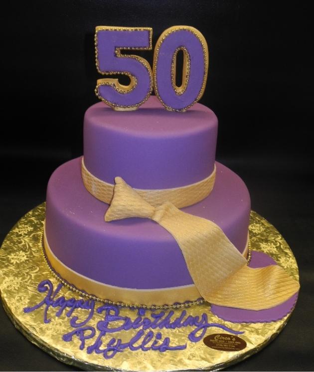 Purple and Gold 50th Birthday Cake