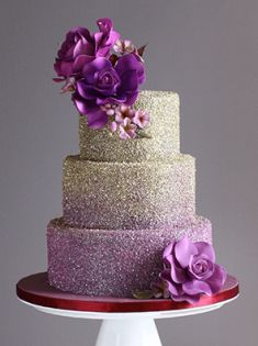 Purple and Gold Sparkle Wedding Cake