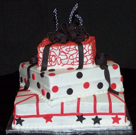 Red and Black Sweet 16 Birthday Cake