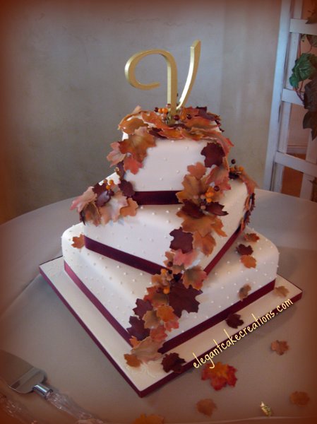9 Fall Square Cakes Photo Square Wedding Cakes With Fall Leaves