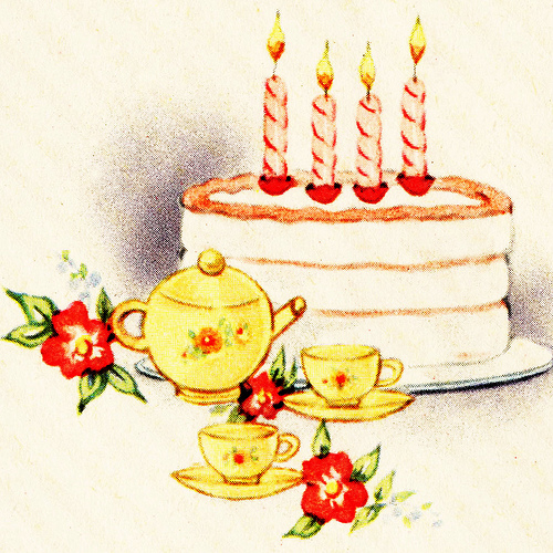 Vintage Illustration Birthday Cake