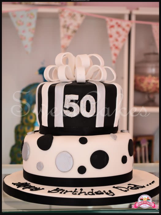 Black & White 50th Birthday Cake