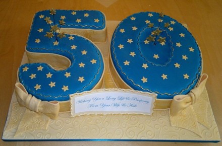 Blue and Gold 50th Birthday Cakes