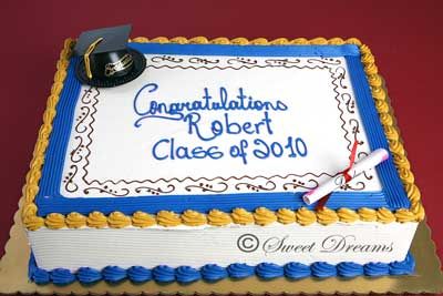 Blue and Gold Graduation Sheet Cake