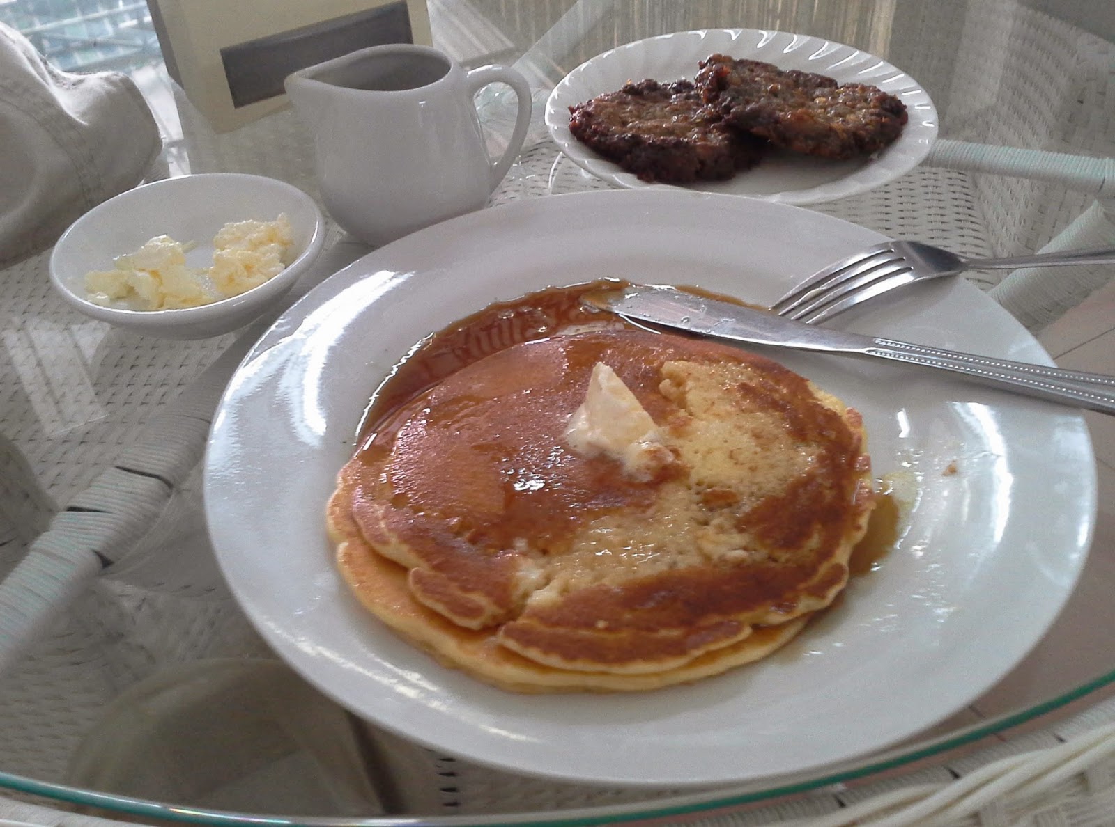 Coffee with Pancakes and Sausage