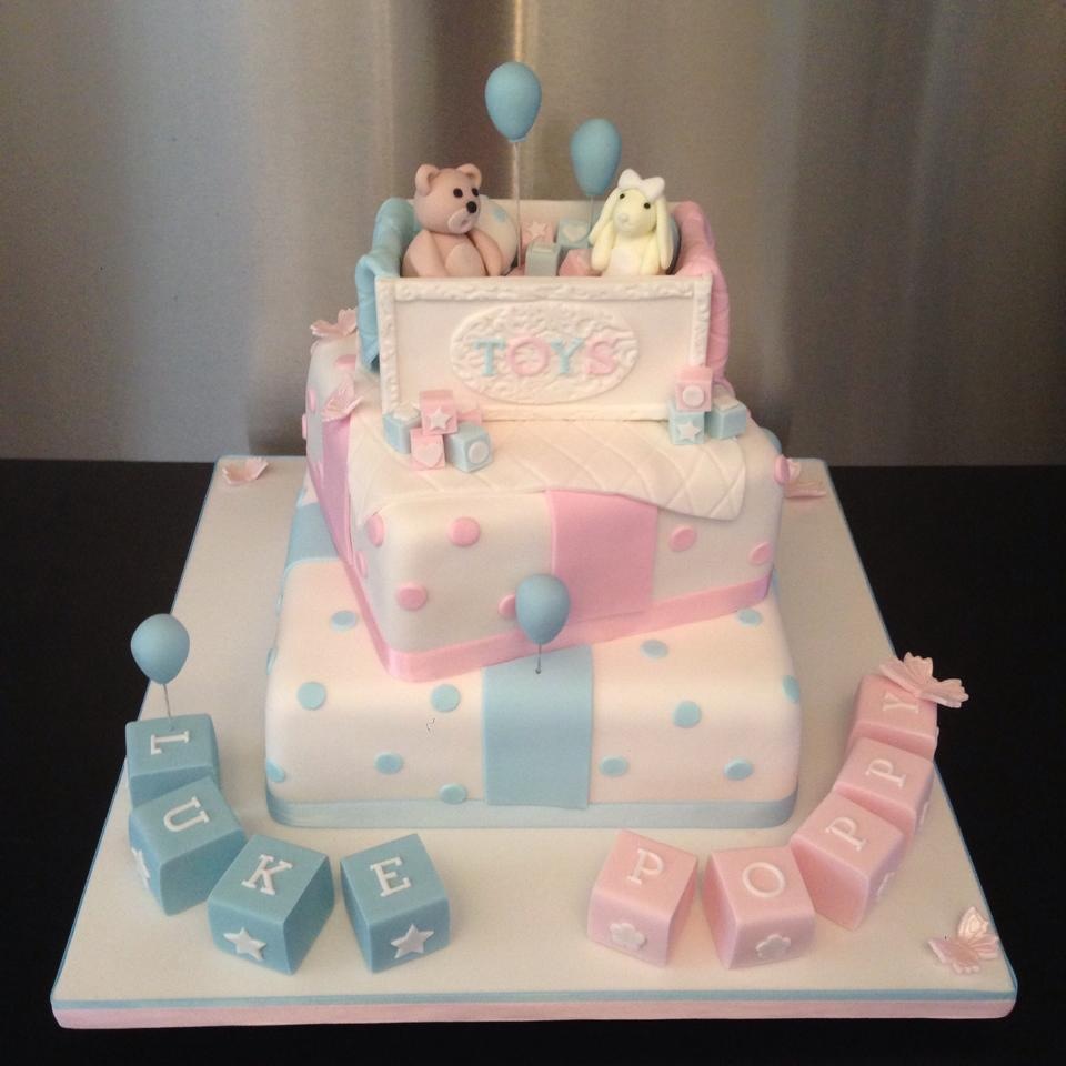 Gender Reveal Cake for Twin Boy and Girl