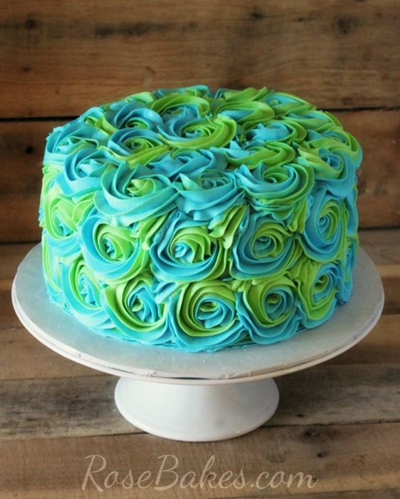 Lime Green and Blue Rose Birthday Cake