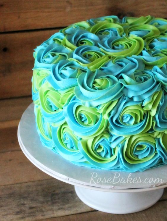 Lime Green and Blue Rose Birthday Cake