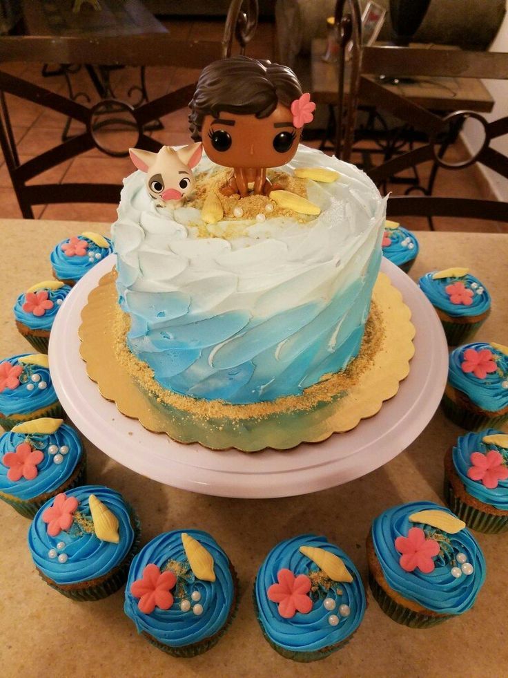 10 Moana Themed Birthday Cupcakes Photo Blue And Pink Flower Cupcakes Moana Birthday Party Cupcakes And Moana Party Food Ideas Snackncake