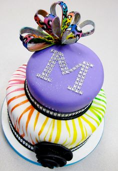 Neon Zebra Print Birthday Cake