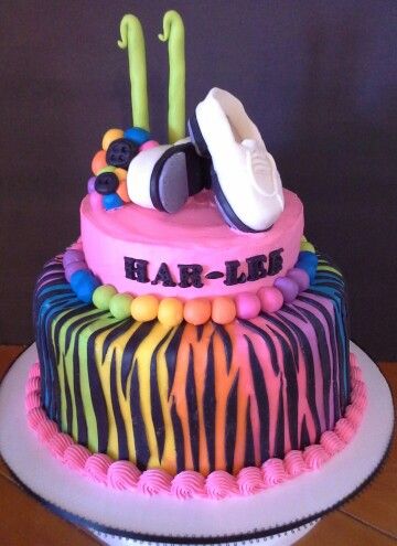 Neon Zebra Print Birthday Cake