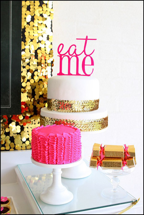 Pink Black and Gold Birthday Cake