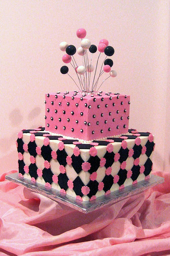 Pink Black and White Wedding Cake