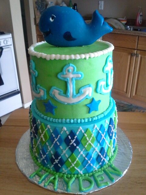 Preppy Whale 1st Birthday Cake