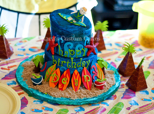 Surfboard Themed Birthday Cake