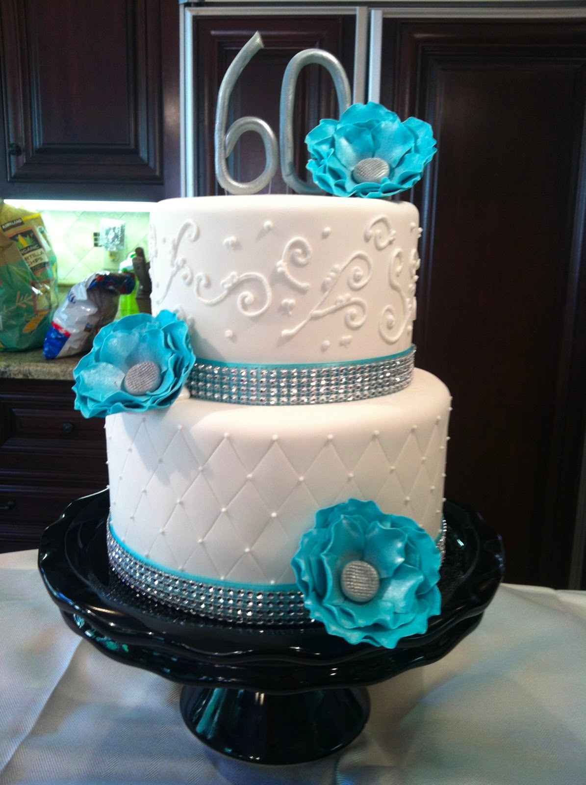 Turquoise Wedding Cake with Flowers