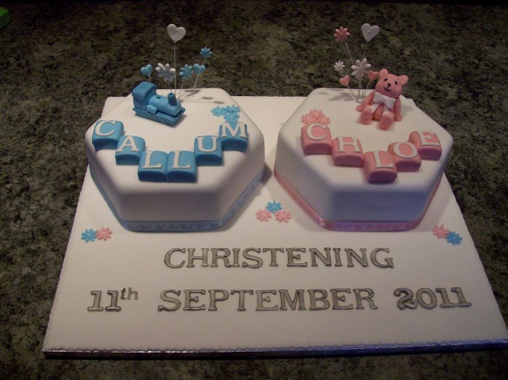 Twin Boy and Girl Christening Cake