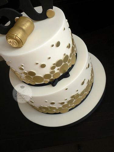 White and Gold 50th Birthday Cake