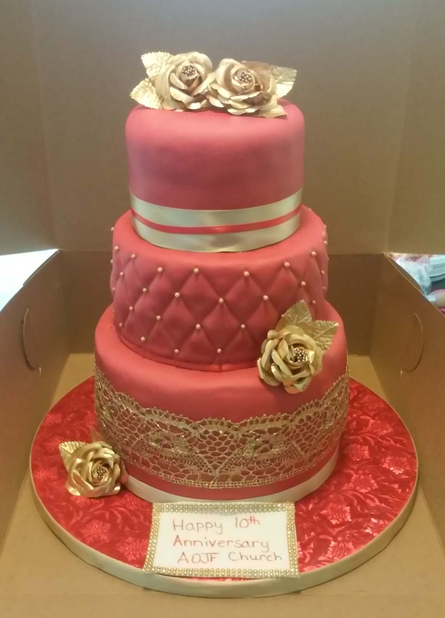 3 Tier Anniversary Gold Cake