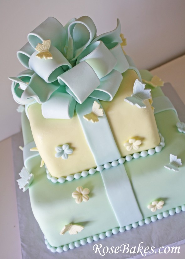 Birthday Cake with Flowers and Butterflies