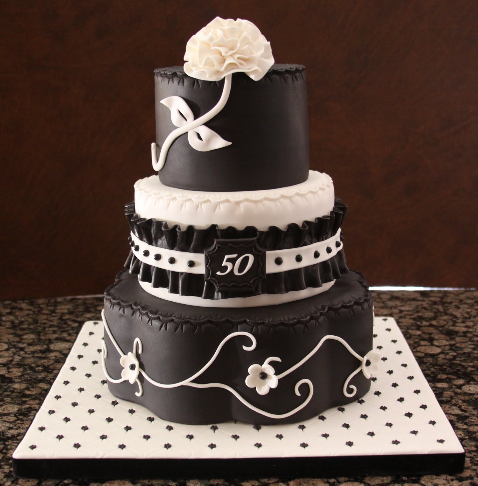 Black and White 50th Birthday Cake